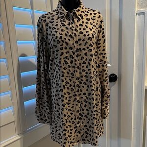 Leopard Print Button-Up Tunic Shirt